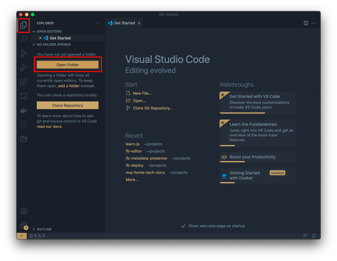 How to open a folder to VS Code